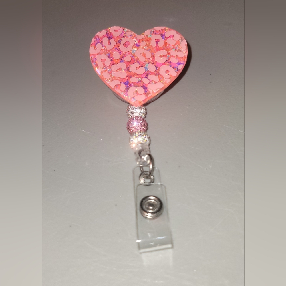 Pink leopard print badge reel
